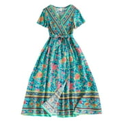 Girl Boho Dresses National Dress Easter Dresses Birthday Party Princess Dress Sundress Trendy Outfit Fashion Cothes #Blue 10-11 Years